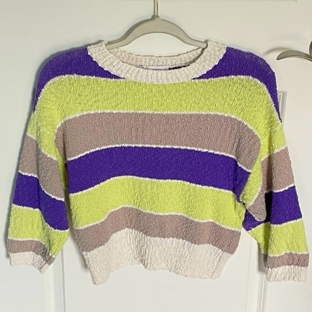 Callahan anthropologie striped cropped textured knit Sweater 47476